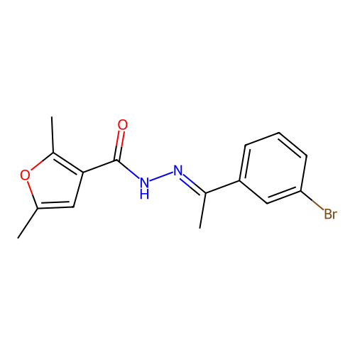 N'-[(E)-1-(3-bromophenyl)ethylidene]-2,5-dimethyl-3-furohydrazide structure