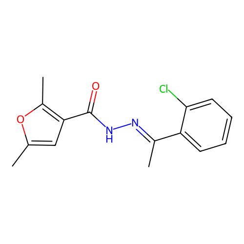 N'-[(E)-1-(2-chlorophenyl)ethylidene]-2,5-dimethyl-3-furohydrazide structure