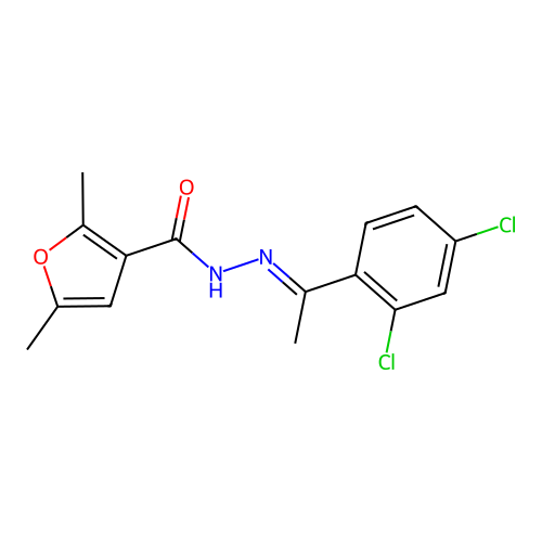 N'-[(E)-1-(2,4-dichlorophenyl)ethylidene]-2,5-dimethyl-3-furohydrazide structure