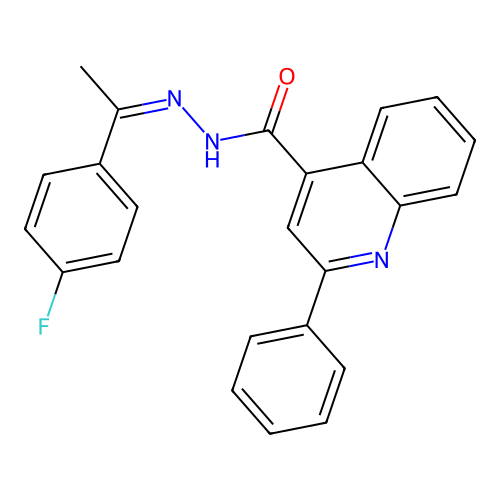 (Z)-N'-(1-(4-fluorophenyl)ethylidene)-2-phenylquinoline-4-carbohydrazide structure