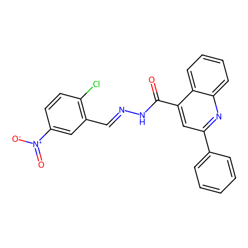 (E)-N'-(2-chloro-5-nitrobenzylidene)-2-phenylquinoline-4-carbohydrazide structure