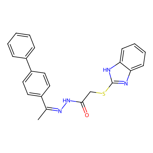 2-(1H-benzimidazol-2-ylsulfanyl)-N'-[(1E)-1-(biphenyl-4-yl)ethylidene]acetohydrazide structure