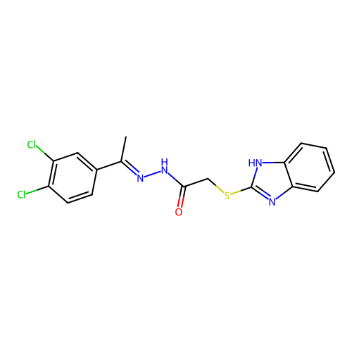 2-(1H-Benzimidazol-2-ylthio)-N'-(1-(3,4-dichlorophenyl)ethylidene)acetohydrazide structure