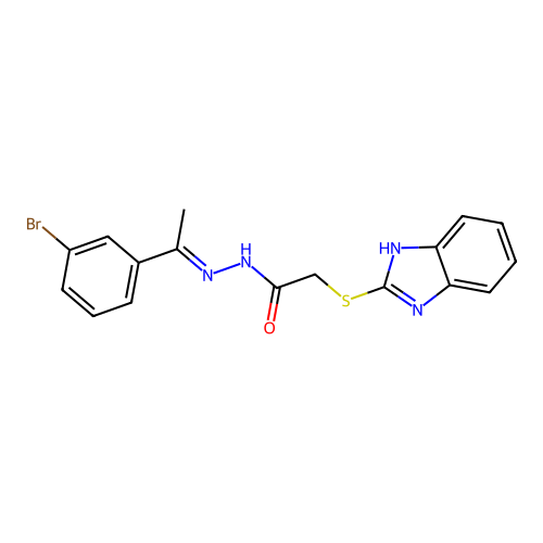 2-(1H-benzimidazol-2-ylsulfanyl)-N'-[(1E)-1-(3-bromophenyl)ethylidene]acetohydrazide structure