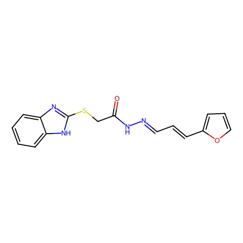 (E)-2-((1H-benzo[d]imidazol-2-yl)thio)-N'-((E)-3-(furan-2-yl)allylidene)acetohydrazide structure