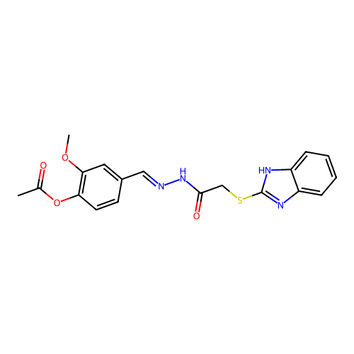 4-[(E)-{2-[(1H-benzimidazol-2-ylsulfanyl)acetyl]hydrazinylidene}methyl]-2-methoxyphenyl acetate structure