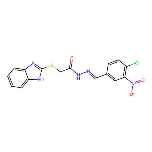 2-(1H-benzimidazol-2-ylsulfanyl)-N'-[(E)-(4-chloro-3-nitrophenyl)methylidene]acetohydrazide structure