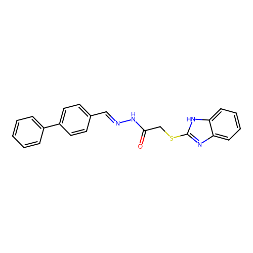 2-(1H-benzimidazol-2-ylsulfanyl)-N'-[(E)-biphenyl-4-ylmethylidene]acetohydrazide structure