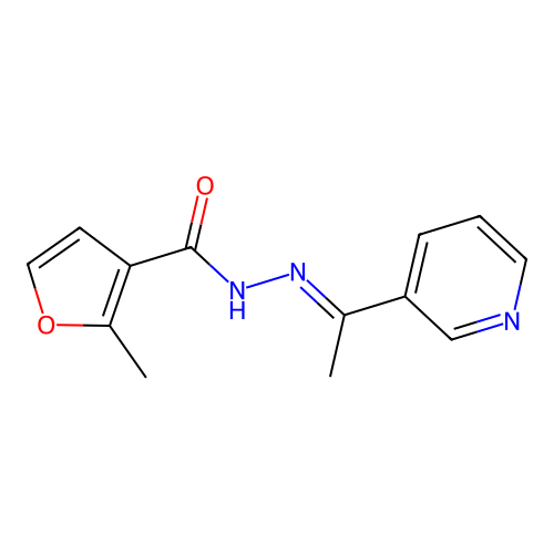 2-methyl-N-[(E)-1-pyridin-3-ylethylideneamino]furan-3-carboxamide structure