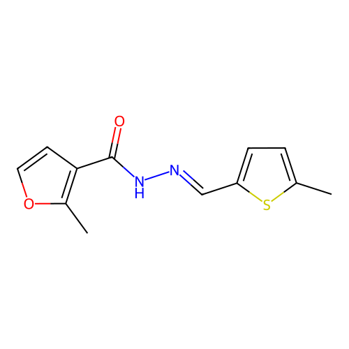 2-methyl-N-[(E)-(5-methylthiophen-2-yl)methylideneamino]furan-3-carboxamide structure