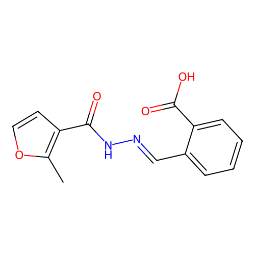 2-[(E)-{2-[(2-methylfuran-3-yl)carbonyl]hydrazinylidene}methyl]benzoic acid structure