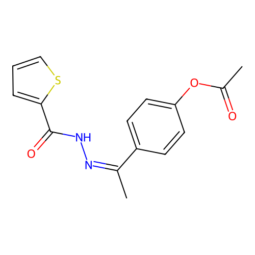 (Z)-4-(1-(2-(thiophene-2-carbonyl)hydrazono)ethyl)phenyl acetate structure