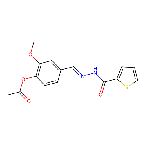 2-methoxy-4-{(E)-[2-(thiophen-2-ylcarbonyl)hydrazinylidene]methyl}phenyl acetate structure