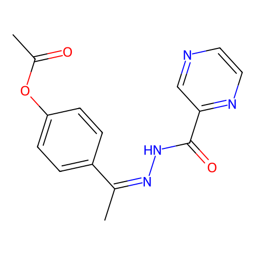 4-{(1Z)-1-[2-(pyrazin-2-ylcarbonyl)hydrazinylidene]ethyl}phenyl acetate structure