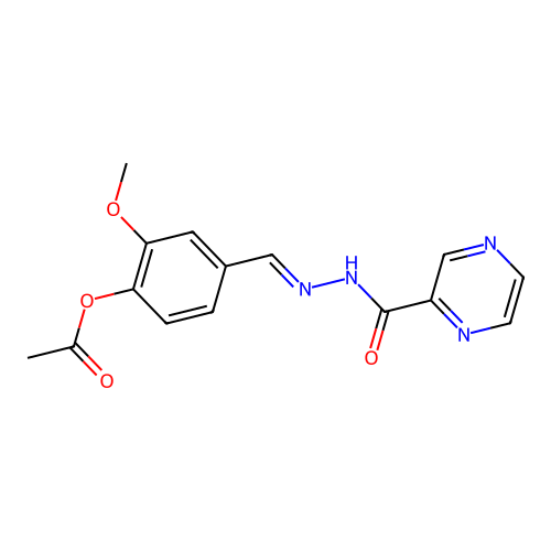 2-methoxy-4-{(E)-[(2-pyrazinylcarbonyl)hydrazono]methyl}phenyl acetate structure