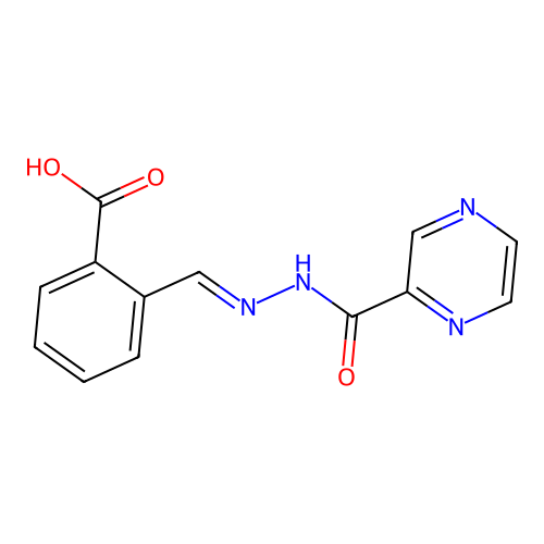 2-{(E)-[2-(pyrazin-2-ylcarbonyl)hydrazinylidene]methyl}benzoic acid structure
