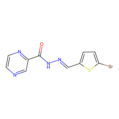 N-[(E)-(5-bromothiophen-2-yl)methylideneamino]pyrazine-2-carboxamide structure