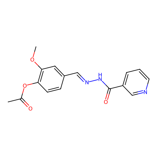 2-methoxy-4-{(E)-[2-(pyridin-3-ylcarbonyl)hydrazinylidene]methyl}phenyl acetate structure