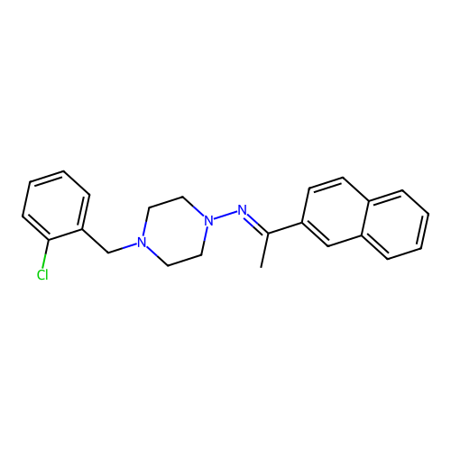 4-(2-chlorobenzyl)-N-[(1E)-1-(naphthalen-2-yl)ethylidene]piperazin-1-amine structure