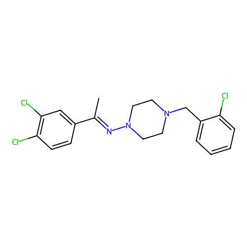 4-(2-chlorobenzyl)-N-[(1E)-1-(3,4-dichlorophenyl)ethylidene]piperazin-1-amine structure