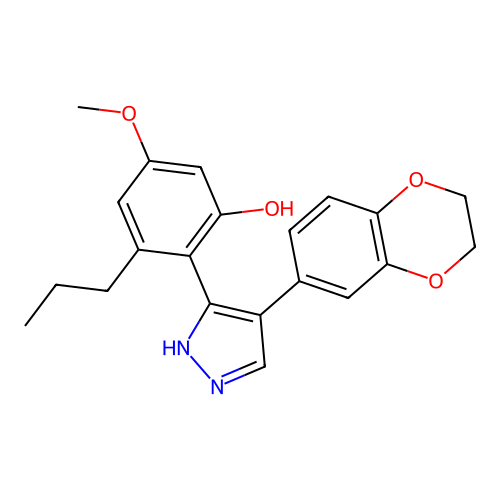 6-[4-(2,3-dihydro-1,4-benzodioxin-6-yl)-1,2-dihydropyrazol-3-ylidene]-3-methoxy-5-propylcyclohexa-2,4-dien-1-one structure