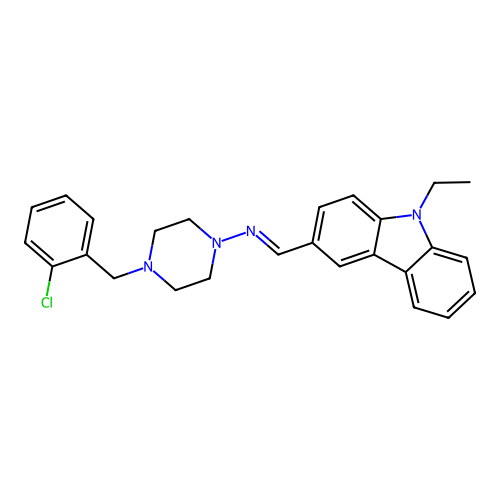 4-(2-chlorobenzyl)-N-[(E)-(9-ethyl-9H-carbazol-3-yl)methylidene]piperazin-1-amine structure