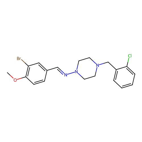 N-[(E)-(3-bromo-4-methoxyphenyl)methylidene]-4-(2-chlorobenzyl)piperazin-1-amine structure