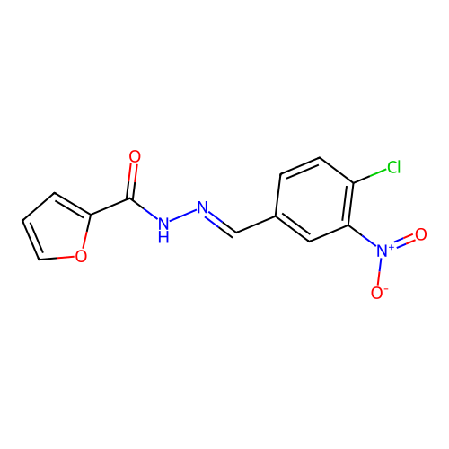 Furan-2-carboxylic acid [1-(4-chloro-3-nitrophenyl)meth-(E)-ylidene]hydrazide structure