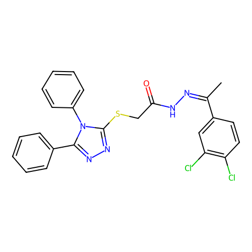 (Z)-N'-(1-(3,4-dichlorophenyl)ethylidene)-2-((4,5-diphenyl-4H-1,2,4-triazol-3-yl)thio)acetohydrazide structure
