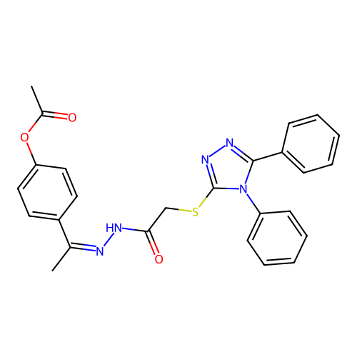 (Z)-4-(1-(2-(2-((4,5-diphenyl-4H-1,2,4-triazol-3-yl)thio)acetyl)hydrazono)ethyl)phenyl acetate structure