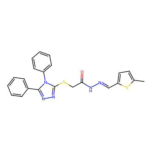 (E)-2-((4,5-diphenyl-4H-1,2,4-triazol-3-yl)thio)-N'-((5-methylthiophen-2-yl)methylene)acetohydrazide structure