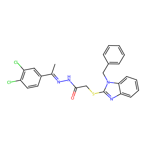 2-[(1-benzyl-1H-benzimidazol-2-yl)sulfanyl]-N'-[(1E)-1-(3,4-dichlorophenyl)ethylidene]acetohydrazide structure