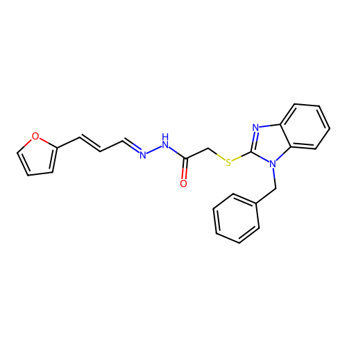 2-[(1-benzyl-1H-benzimidazol-2-yl)sulfanyl]-N'-[(1E,2E)-3-(furan-2-yl)prop-2-en-1-ylidene]acetohydrazide structure