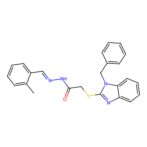 2-((1-Benzyl-1H-benzimidazol-2-YL)thio)-N'-(2-methylbenzylidene)acetohydrazide structure