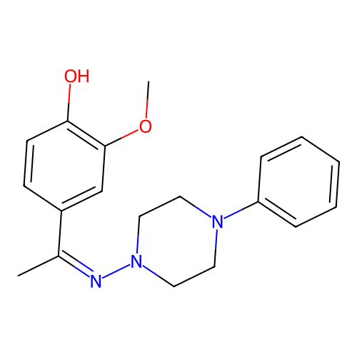 2-methoxy-4-[C-methyl-N-(4-phenylpiperazin-1-yl)carbonimidoyl]phenol structure