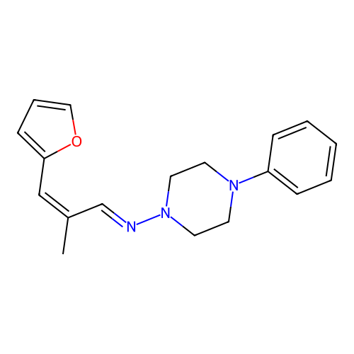 (E)-N-((Z)-3-(furan-2-yl)-2-methylallylidene)-4-phenylpiperazin-1-amine structure