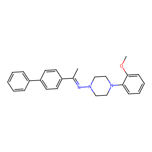 N-[(1E)-1-(biphenyl-4-yl)ethylidene]-4-(2-methoxyphenyl)piperazin-1-amine structure