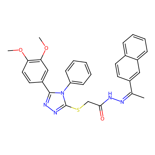 (Z)-2-((5-(3,4-dimethoxyphenyl)-4-phenyl-4H-1,2,4-triazol-3-yl)thio)-N'-(1-(naphthalen-2-yl)ethylidene)acetohydrazide structure