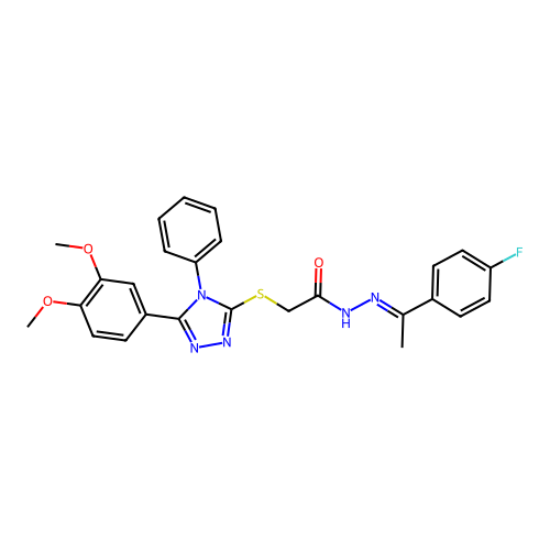 2-{[5-(3,4-dimethoxyphenyl)-4-phenyl-4H-1,2,4-triazol-3-yl]sulfanyl}-N'-[(1E)-1-(4-fluorophenyl)ethylidene]acetohydrazide structure