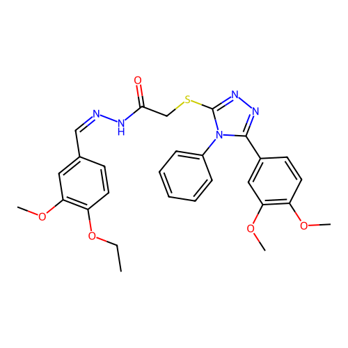 (Z)-2-((5-(3,4-dimethoxyphenyl)-4-phenyl-4H-1,2,4-triazol-3-yl)thio)-N'-(4-ethoxy-3-methoxybenzylidene)acetohydrazide structure
