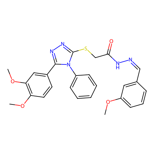 (Z)-2-((5-(3,4-dimethoxyphenyl)-4-phenyl-4H-1,2,4-triazol-3-yl)thio)-N'-(3-methoxybenzylidene)acetohydrazide structure