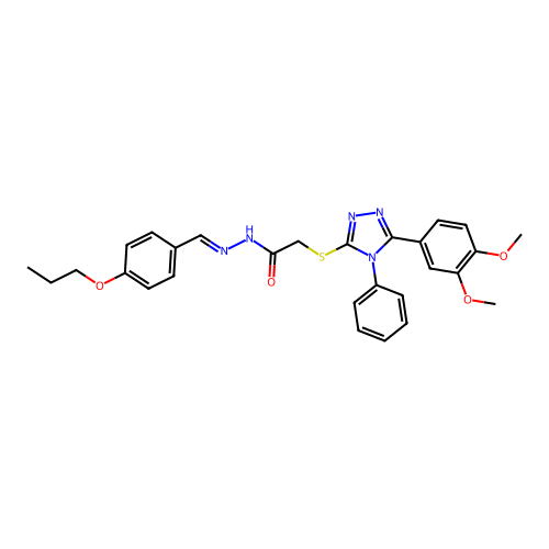2-{[5-(3,4-dimethoxyphenyl)-4-phenyl-4H-1,2,4-triazol-3-yl]sulfanyl}-N'-[(E)-(4-propoxyphenyl)methylidene]acetohydrazide structure