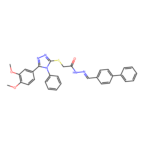 (E)-N'-([1,1'-biphenyl]-4-ylmethylene)-2-((5-(3,4-dimethoxyphenyl)-4-phenyl-4H-1,2,4-triazol-3-yl)thio)acetohydrazide structure