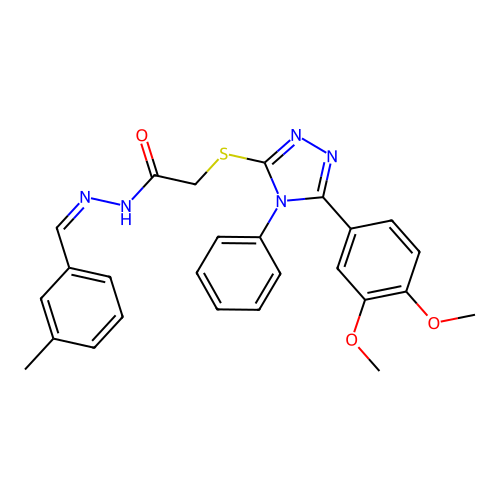 (Z)-2-((5-(3,4-dimethoxyphenyl)-4-phenyl-4H-1,2,4-triazol-3-yl)thio)-N'-(3-methylbenzylidene)acetohydrazide structure