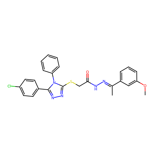 2-{[5-(4-chlorophenyl)-4-phenyl-4H-1,2,4-triazol-3-yl]sulfanyl}-N'-[(1E)-1-(3-methoxyphenyl)ethylidene]acetohydrazide structure