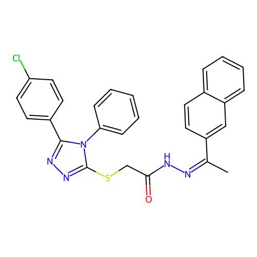 (Z)-2-((5-(4-chlorophenyl)-4-phenyl-4H-1,2,4-triazol-3-yl)thio)-N'-(1-(naphthalen-2-yl)ethylidene)acetohydrazide structure