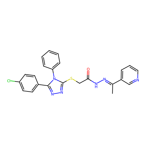 2-{[5-(4-chlorophenyl)-4-phenyl-4H-1,2,4-triazol-3-yl]sulfanyl}-N'-[(1E)-1-(pyridin-3-yl)ethylidene]acetohydrazide structure