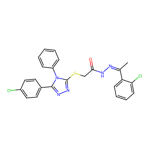 (Z)-2-((5-(4-chlorophenyl)-4-phenyl-4H-1,2,4-triazol-3-yl)thio)-N'-(1-(2-chlorophenyl)ethylidene)acetohydrazide structure
