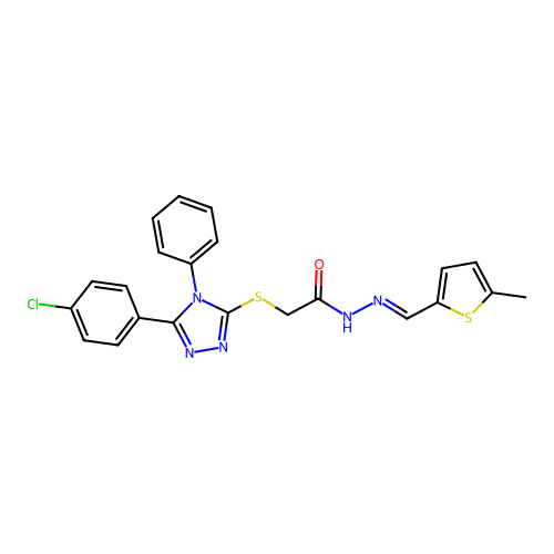 2-{[5-(4-chlorophenyl)-4-phenyl-4H-1,2,4-triazol-3-yl]sulfanyl}-N'-[(E)-(5-methylthiophen-2-yl)methylidene]acetohydrazide structure