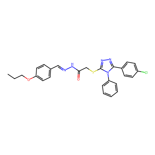 2-{[5-(4-chlorophenyl)-4-phenyl-4H-1,2,4-triazol-3-yl]sulfanyl}-N'-[(E)-(4-propoxyphenyl)methylidene]acetohydrazide structure